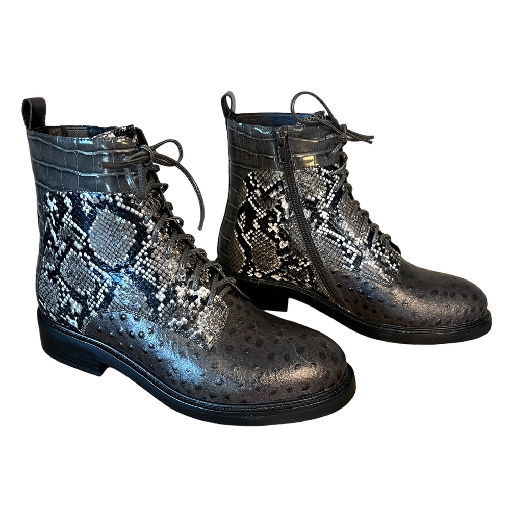 Jeffrey Campbell Fischer multi animal print lace up leather boot 8 combat boot